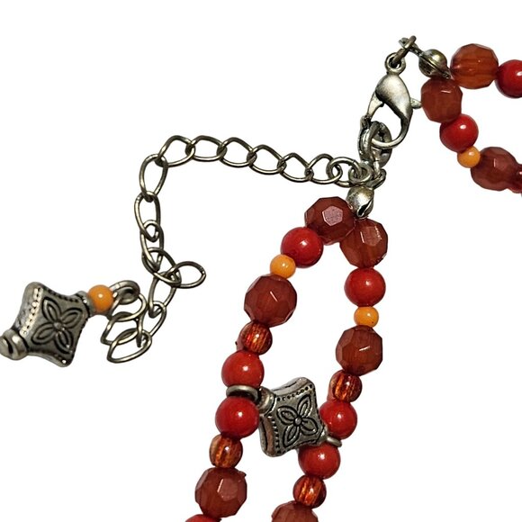 Vintage Retro 70s Red Orange Beaded Multi Layer Necklace Fashion Jewelry Women - Picture 4 of 4